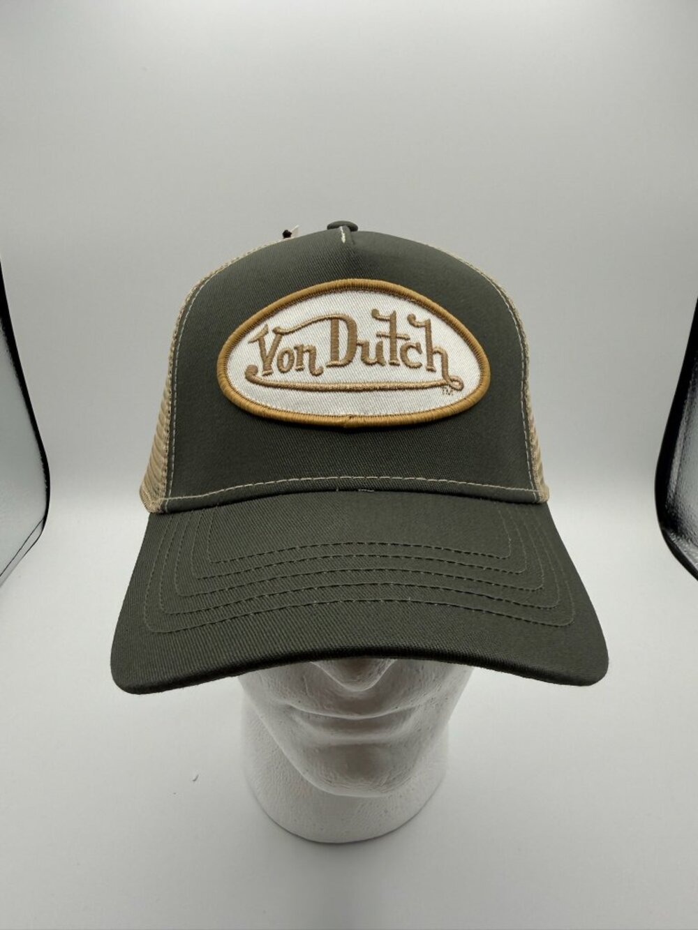 Von Dutch Trucker Hat Cap Green/Beige Solid Mesh Back Adjustable One Size